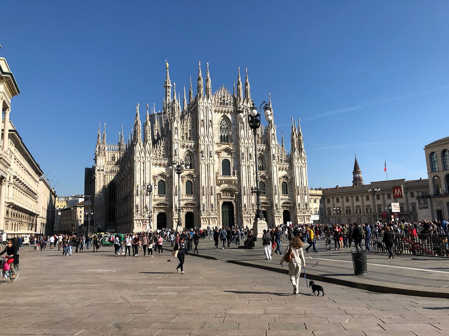 Gothic facade of the Duomo di Milano cathedral, the first stop on a half day in Milan before Lake Como