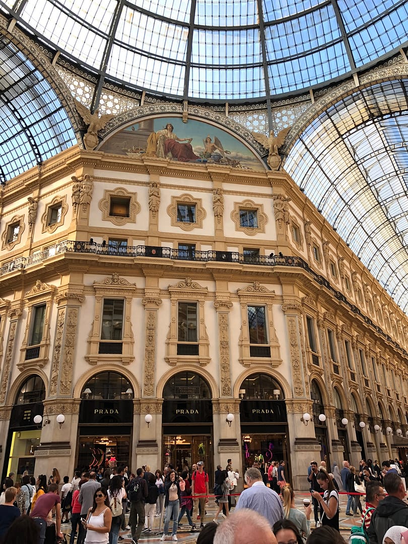 Prada storefront inside the Galleria Vittorio Emanuele II shopping arcade in Milan