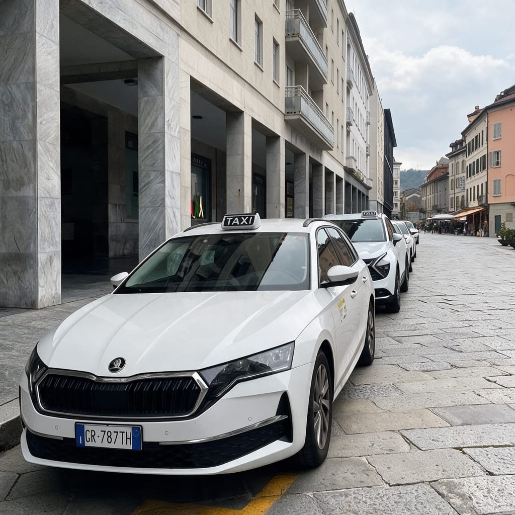 Taxi stand in central Como, Italy