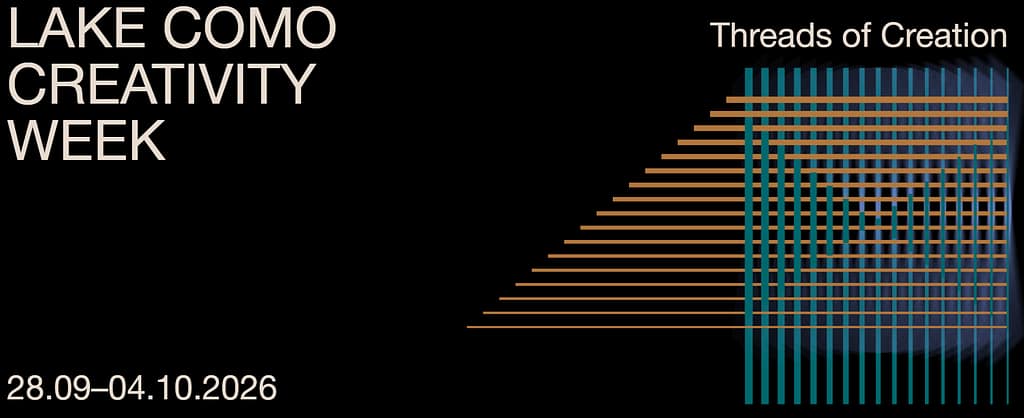 Lake Como Creativity Week 2026 official banner, "Threads of Creation," one of the Lake Como events running into early October 2026