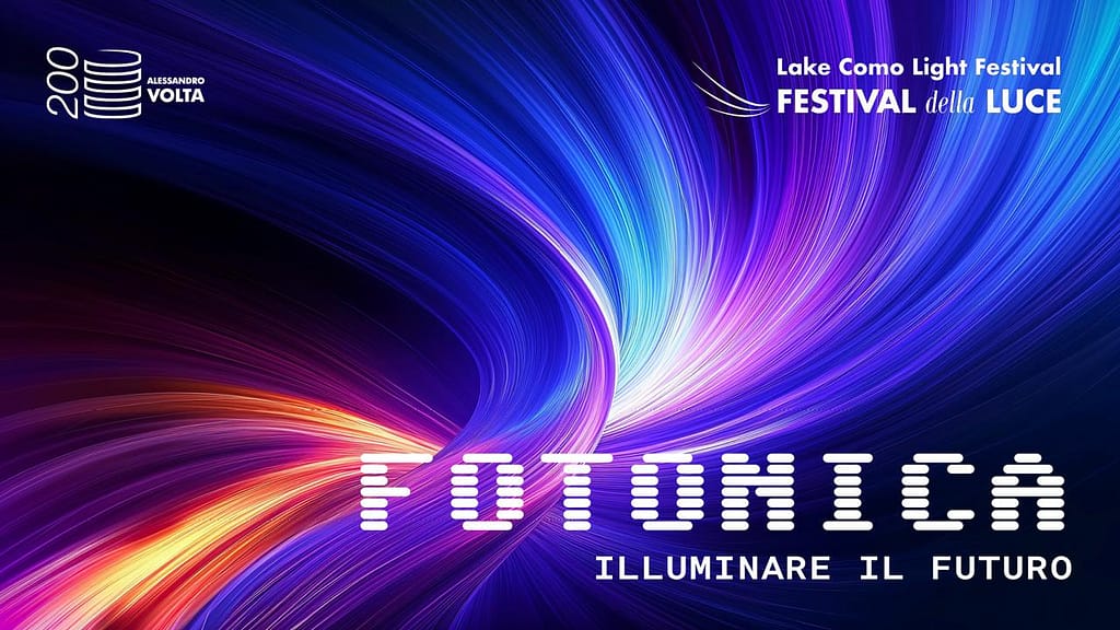 Official promotional artwork for Festival della Luce (Lake Como) 2026, one of the top Lake Como festivals in September, themed "Fotonica," running September 24 to October 2