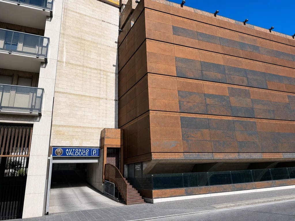 Autosilo Valduce parking garage entrance in Como