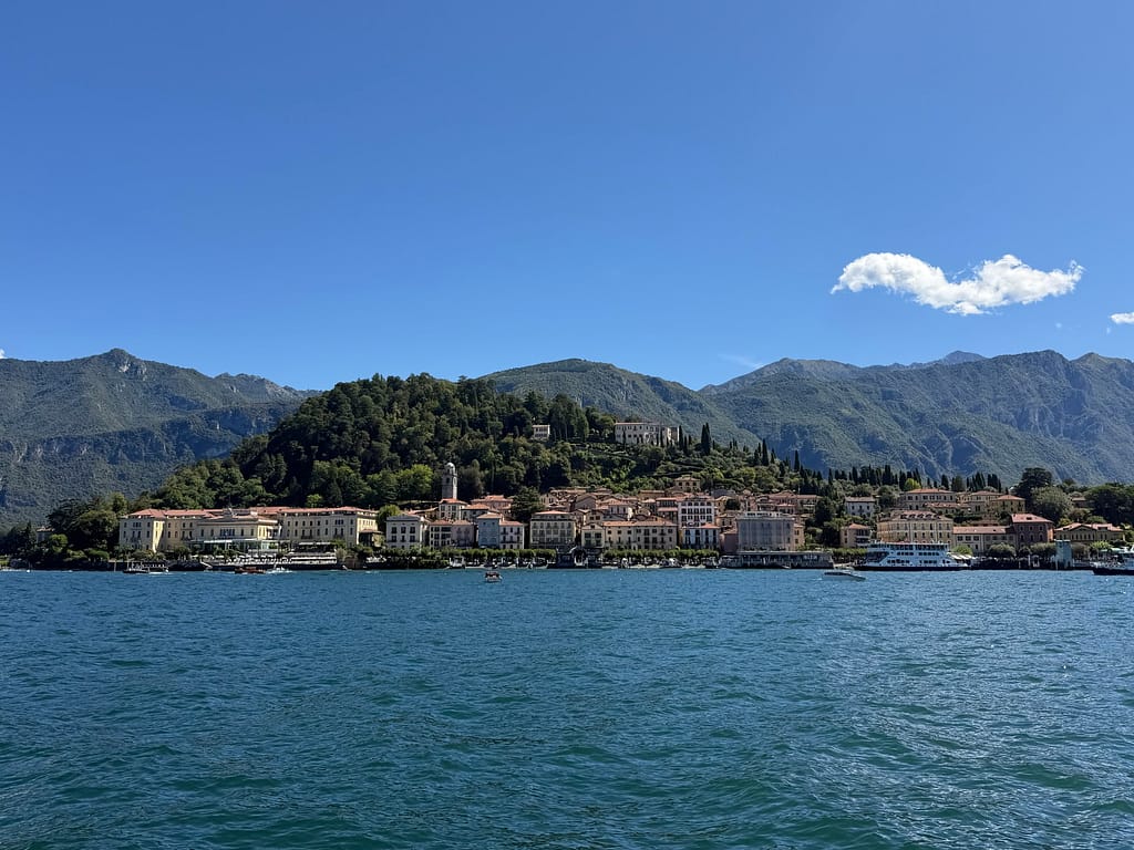 Bellagio's waterfront as seen arriving by ferry on Lake Como