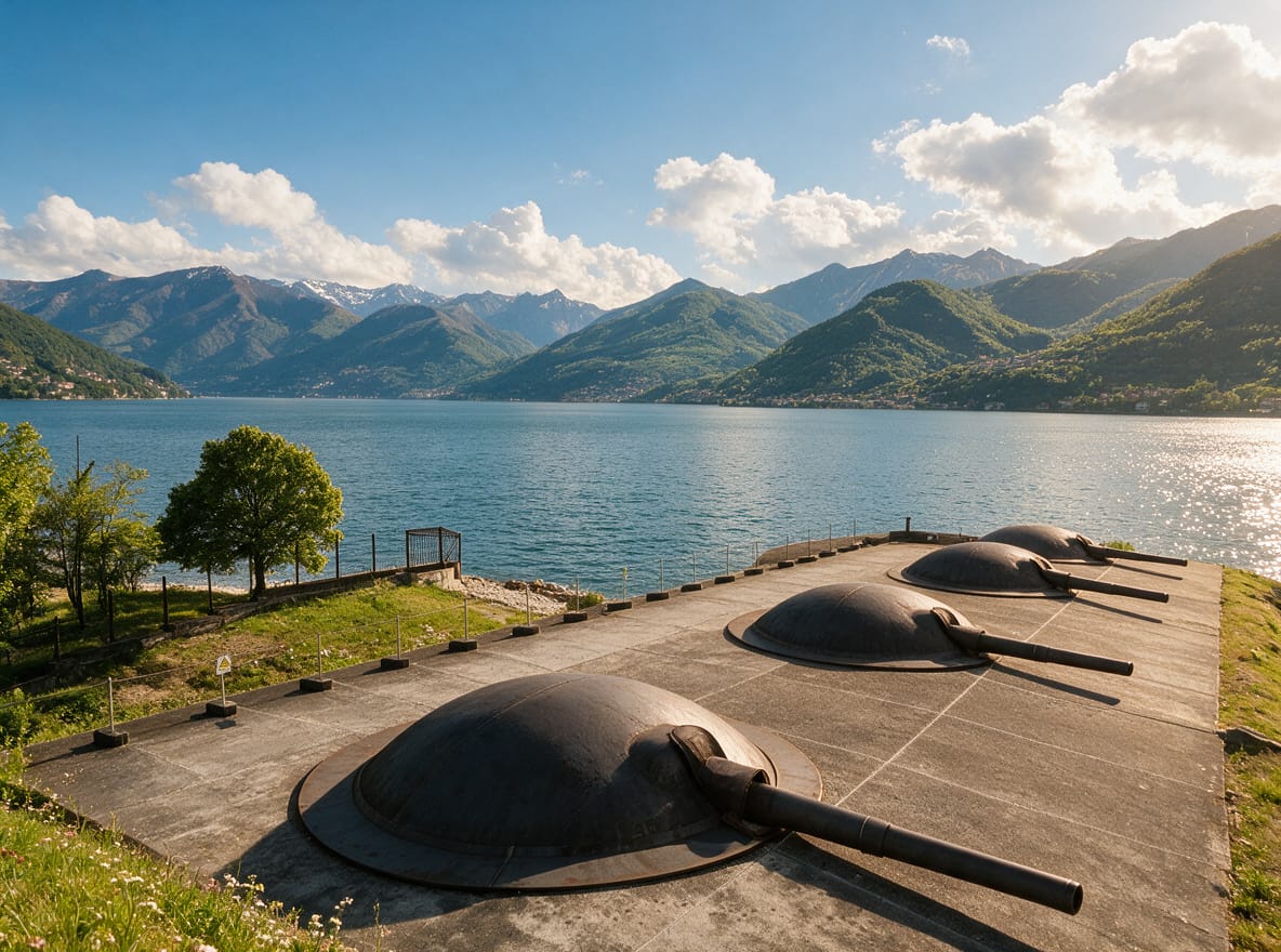 Original WWI cannons at Forte Montecchio Nord in Colico, Lake Como