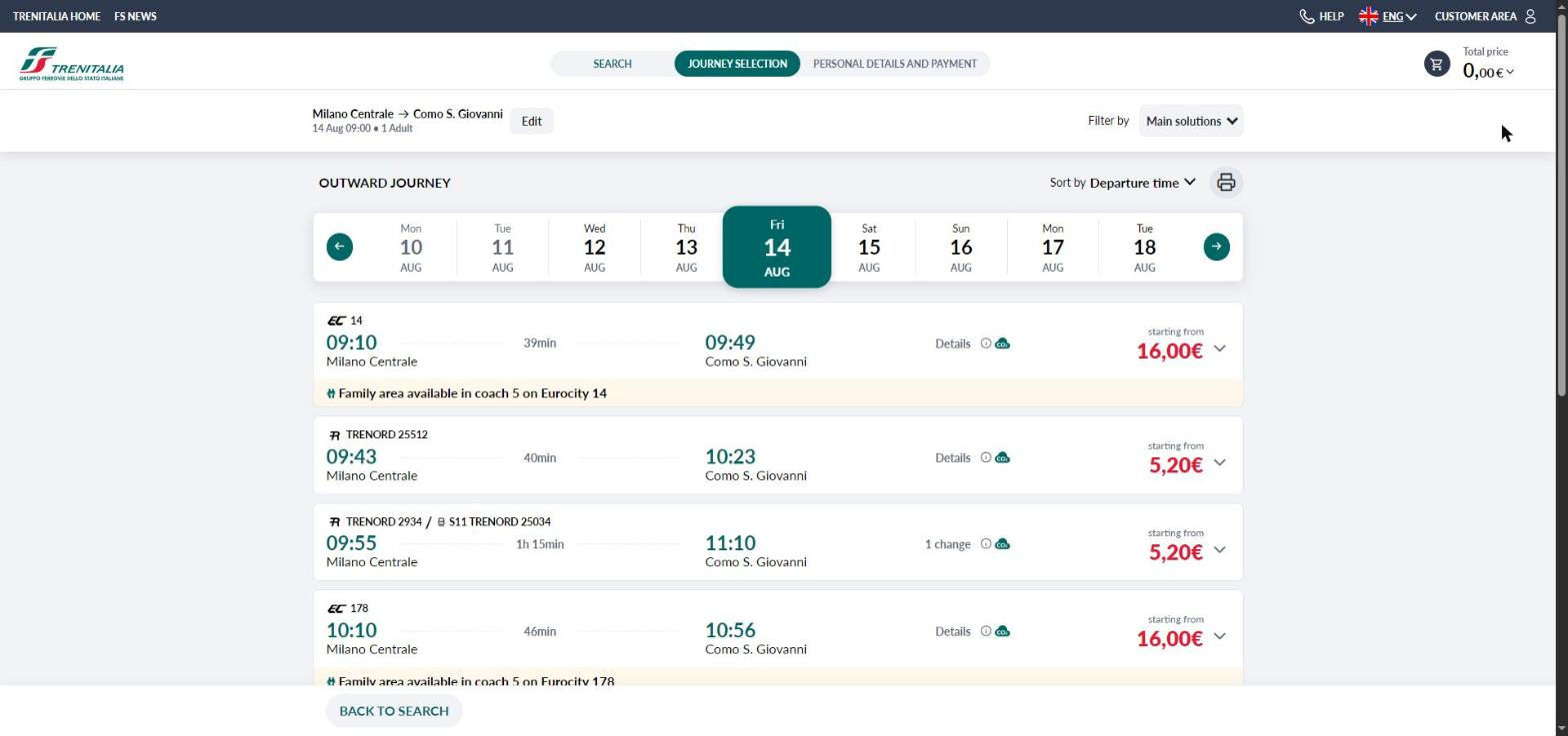 Milan to Lake Como day trip: 9:43am train from Milano Centrale to Como San Giovanni, arriving 10:23, priced at 5.20 euros