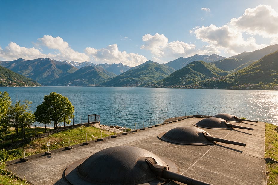 Original WWI cannons at Forte Montecchio Nord in Colico, Lake Como