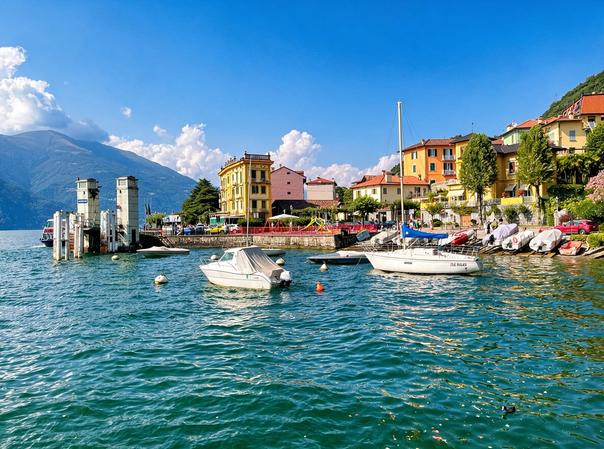 Varenna harbor and waterfront on Lake Como