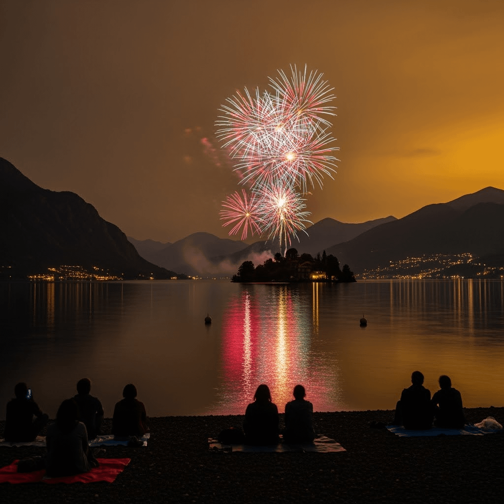 People watching The Lake Como Fireworks Festival